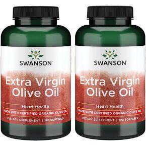 Swanson Extra Virgin Olive Oil - Natural Supplement Supporting Cardiovascular Health w/Essential Fatty Acids - Made w/Organic Cold-Pressed Olive Fruit - (120 Softgels, 1g Each) (2 Pack)