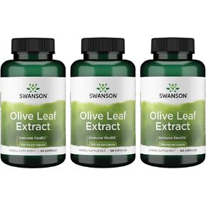 Swanson Olive Leaf Extract Capsules with 20% Oleuropein - (120 Capsules, 500mg Each) 3 Pack