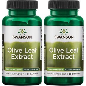 Swanson Olive Leaf Extract Capsules with 20% Oleuropein - (60 Capsules, 750mg Each) (2 Pack)