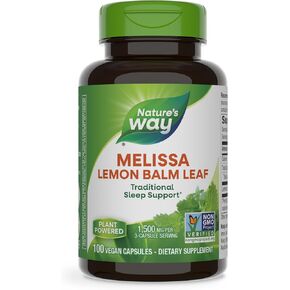 Nature's Way Melissa Lemon Balm Leaf, Traditional Sleep Support*, 1,500 mg per 3-Capsule Serving, Non-GMO Project Verified, 100 Vegan Capsules (Packaging May Vary)