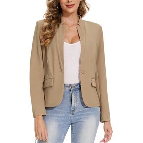 Blazers for Women Long Sleeve Notch Collar Blazer Button Front Casual Work Office Suit Jackets with Pockets