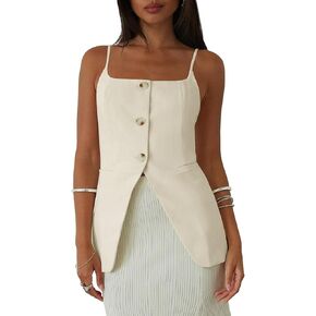 Yousify Womens Spaghetti Strap Tank Top Summer Blazer Vest Button Down Business Cami Square Neck Sexy Camisole Dressy Casual