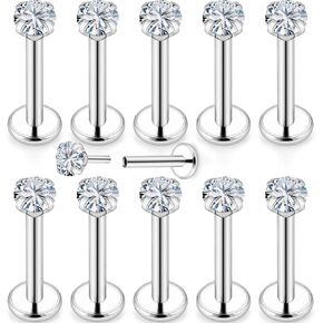 20G 18G Threadless Push in Nose Rings Studs Surgical Steel Pushin Nose Stud 3mm Round Crystal Nose Piercing Jewelry for Women Men
