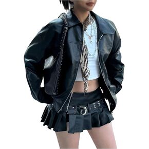 SOLY HUX Women's PU Leather Zip Up Jacket Motorcycle Baggy Bomber Coats Winter Clothes