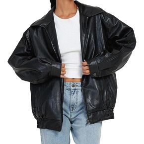 Womens Faux Leather Jackets Oversized Motorcycle Jacket Bomber Coats Fashion Outfits Spring Clothes