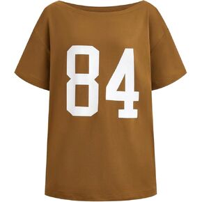 Girl's Off The Shoulder Tops Number Graphic Jersey Shirts Short Sleeve Oversized T Shirts Y2k Tops