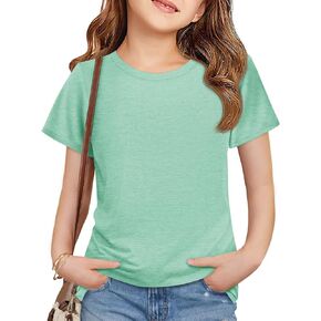 Imily Bela Girls Summer T Shirts Kids Casual Crewneck Short Sleeve Loose Basic Tee Tops 5-14 Years