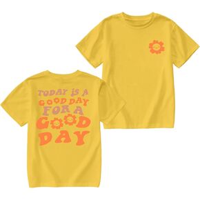 Girl's Graphic Tees Kids Cute Preppy Floral Inspirational Shirts Aesthetic Letter Slogan Loose Fit Casual Summer Tops