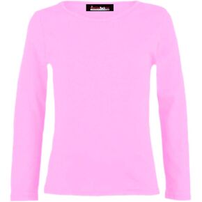Girls Plain Tops Long Sleeve T-Shirt Boys Basic Tee Top Round Neck 5-14 Years