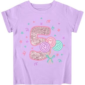 Lovekider Toddler Girls Birthday Shirts Sparkly Number Short Sleeve Tshirt 2nd 3rd 4th 5th Party T-Shirt Tees 2-5T