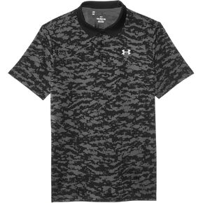 Under Armour Boys' Standard Matchplay Printed Golf Polo, Black/Castlerock/Pitch Gray