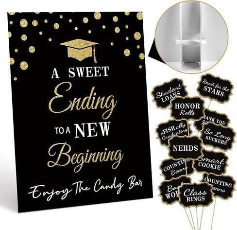 Graduation Candy Buffet Labels for Grad Party Decorations, Graduation Candy Bar Dessert Food Label Signs Set, Class of 2025 Grad Parties Table Decor Supplies (Black and Gold) in Saudi Arabia
