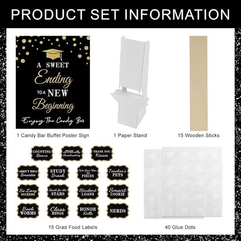 Graduation Candy Buffet Labels for Grad Party Decorations, Graduation Candy Bar Dessert Food Label Signs Set, Class of 2025 Grad Parties Table Decor Supplies (Black and Gold) in Saudi Arabia