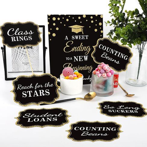 Graduation Candy Buffet Labels for Grad Party Decorations, Graduation Candy Bar Dessert Food Label Signs Set, Class of 2025 Grad Parties Table Decor Supplies (Black and Gold) in Saudi Arabia