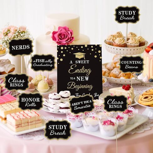 Graduation Candy Buffet Labels for Grad Party Decorations, Graduation Candy Bar Dessert Food Label Signs Set, Class of 2025 Grad Parties Table Decor Supplies (Black and Gold) in Saudi Arabia
