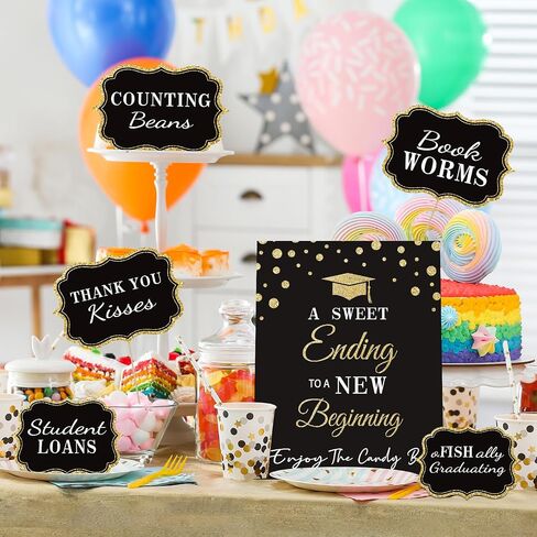 Graduation Candy Buffet Labels for Grad Party Decorations, Graduation Candy Bar Dessert Food Label Signs Set, Class of 2025 Grad Parties Table Decor Supplies (Black and Gold) in Saudi Arabia