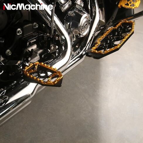 Road King Street Glide Floorboards MX Foot Boards For Harley Touring CVO Brake Shifter Levers (Black + Yellow, 2014-UP Touring) in Saudi Arabia