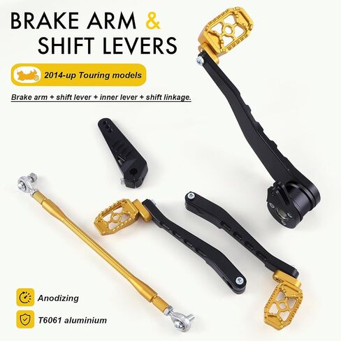 Road King Street Glide Floorboards MX Foot Boards For Harley Touring CVO Brake Shifter Levers (Black + Yellow, 2014-UP Touring) in Saudi Arabia