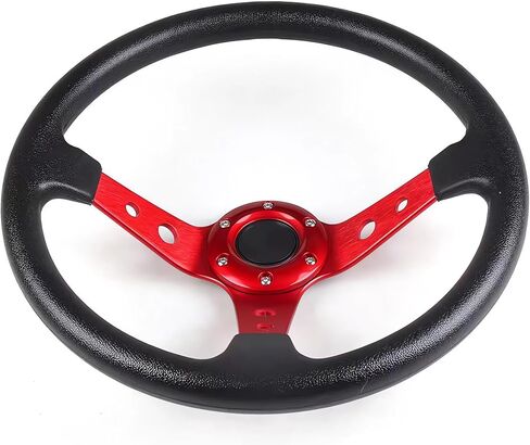 Universal Racing Steering Wheel,Drifting Deep Dish Steering Wheel 13.8"/350mm 6 Bolts Grip Vinyl Leather & Aluminum with Horn Button for Car Golf Cart (Black) in Kuwait