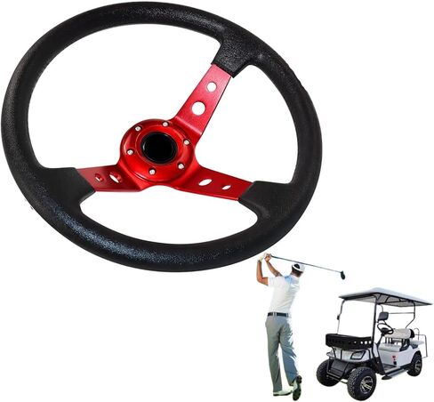 Universal Racing Steering Wheel,Drifting Deep Dish Steering Wheel 13.8"/350mm 6 Bolts Grip Vinyl Leather & Aluminum with Horn Button for Car Golf Cart (Black) in Kuwait