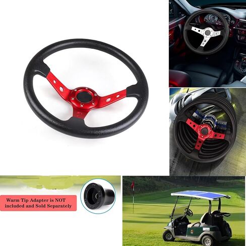 Universal Racing Steering Wheel,Drifting Deep Dish Steering Wheel 13.8"/350mm 6 Bolts Grip Vinyl Leather & Aluminum with Horn Button for Car Golf Cart (Black) in Kuwait