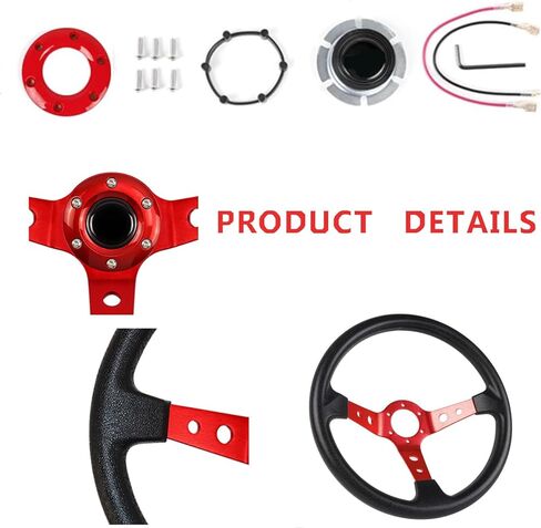 Universal Racing Steering Wheel,Drifting Deep Dish Steering Wheel 13.8"/350mm 6 Bolts Grip Vinyl Leather & Aluminum with Horn Button for Car Golf Cart (Black) in Kuwait