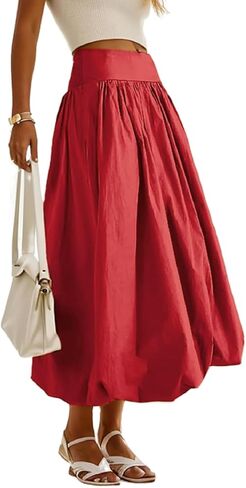 NUFIWI Women Y2k Bubble Maxi Skirt Low Elastic Waist A Line Long Skirt Summer Casual Ruffle Pleated Midi Dress in Saudi Arabia