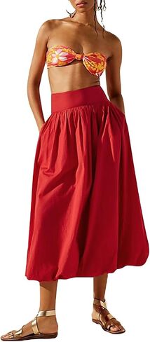 NUFIWI Women Y2k Bubble Maxi Skirt Low Elastic Waist A Line Long Skirt Summer Casual Ruffle Pleated Midi Dress in Saudi Arabia