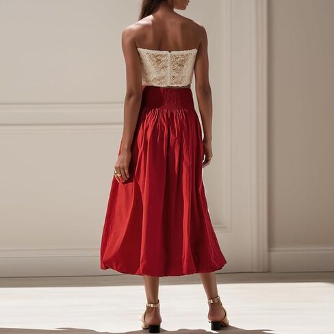 NUFIWI Women Y2k Bubble Maxi Skirt Low Elastic Waist A Line Long Skirt Summer Casual Ruffle Pleated Midi Dress in Saudi Arabia