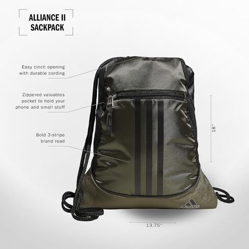 adidas Alliance Sackpack, Drawstring Backpack, Lightweight Small Gym Bag for Women and Men, Olive Strata Green/Black/Silver Metallic, One Size in Saudi Arabia