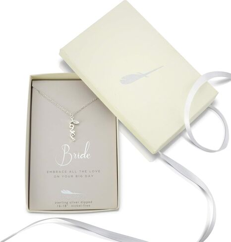 هدية لاكي فيذر لأم العروس - قلادة من الفضة الإسترلينية مع حجر كريستالي وسلسلة قابلة للتعديل مقاس 16-18 بوصة - هدية مثالية للأم in Kuwait