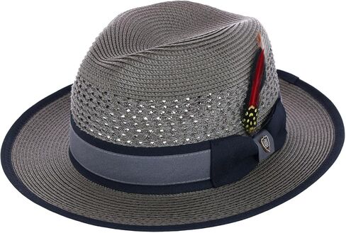 Richman Brothers Men's Polybraid Fedora Hat with Grossgrain Ribbon and Feather in Kuwait
