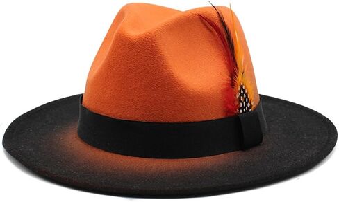 Fedora Hat for Men and Women, Classic Woolen Adjustable Felt Panama Hat with Feather Wide Brim Gradient Jazz Cap in Kuwait
