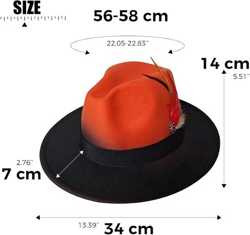 Fedora Hat for Men and Women, Classic Woolen Adjustable Felt Panama Hat with Feather Wide Brim Gradient Jazz Cap in Kuwait