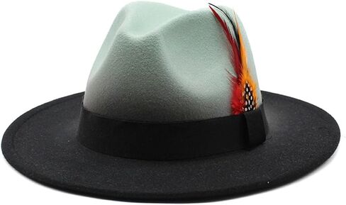 Fedora Hat for Men and Women, Classic Woolen Adjustable Felt Panama Hat with Feather Wide Brim Gradient Jazz Cap in Kuwait