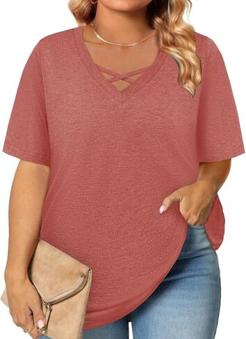 Plus Size Tops for Women Summer Trendy Criss Cross Shirts Oversized Casual Loose Fit Tunic Tops in Saudi Arabia