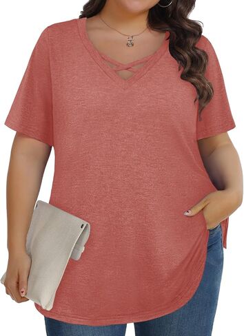 Plus Size Tops for Women Summer Trendy Criss Cross Shirts Oversized Casual Loose Fit Tunic Tops in Saudi Arabia
