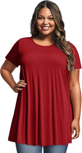 3 Pack Women's Plus Size Tunic Top Short Sleeve Long Shirts Summer Loose Fit Flowy Blouse Wear with Leggings in Kuwait