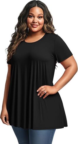 3 Pack Women's Plus Size Tunic Top Short Sleeve Long Shirts Summer Loose Fit Flowy Blouse Wear with Leggings in Kuwait