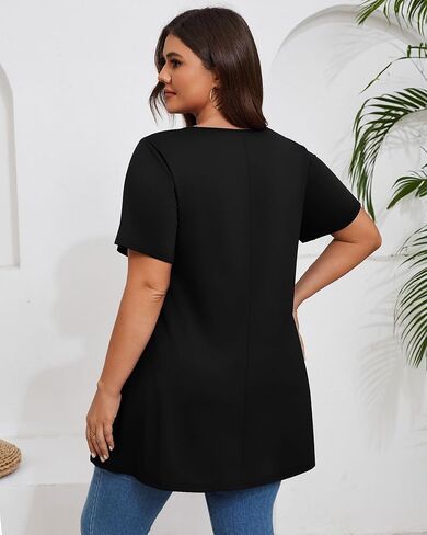 3 Pack Women's Plus Size Tunic Top Short Sleeve Long Shirts Summer Loose Fit Flowy Blouse Wear with Leggings in Kuwait