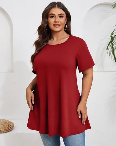 3 Pack Women's Plus Size Tunic Top Short Sleeve Long Shirts Summer Loose Fit Flowy Blouse Wear with Leggings in Kuwait
