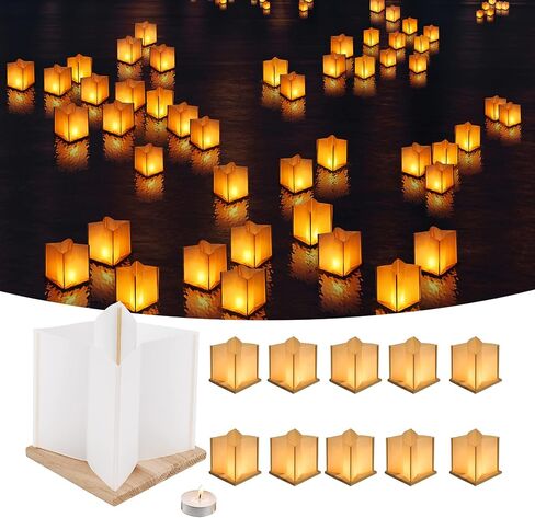 10Pack 6"Paper Floating Candle Lantern,Wooden Water Lanterns with Candles,Outdoor Patio Decor for Pool Parties,Wedding,Memorials,Garden (10Lanterns with Candles) in Saudi Arabia