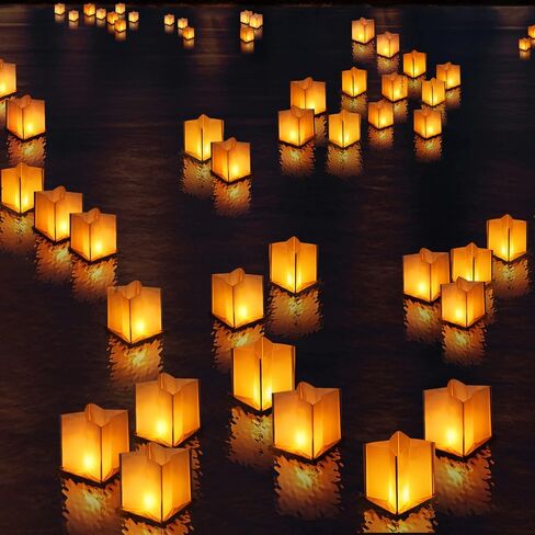 10Pack 6"Paper Floating Candle Lantern,Wooden Water Lanterns with Candles,Outdoor Patio Decor for Pool Parties,Wedding,Memorials,Garden (10Lanterns with Candles) in Saudi Arabia