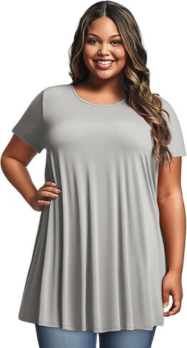 3 Pack Women's Plus Size Tunic Top Short Sleeve Long Shirts Summer Loose Fit Flowy Blouse Wear with Leggings in Kuwait