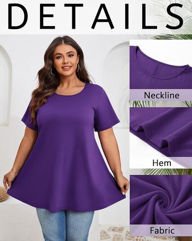 3 Pack Women's Plus Size Tunic Top Short Sleeve Long Shirts Summer Loose Fit Flowy Blouse Wear with Leggings in Kuwait