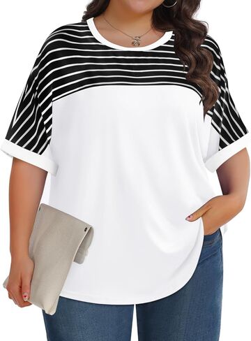 LUYAA Womens Plus Size Tops Short Sleeve Summer T-Shirts Crewneck Loose Casual Tunic Blouse L - 5XL in Kuwait