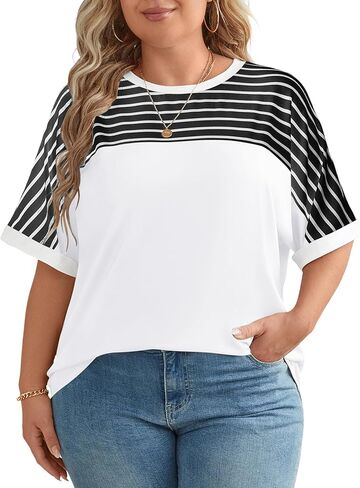 LUYAA Womens Plus Size Tops Short Sleeve Summer T-Shirts Crewneck Loose Casual Tunic Blouse L - 5XL in Kuwait