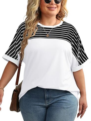 LUYAA Womens Plus Size Tops Short Sleeve Summer T-Shirts Crewneck Loose Casual Tunic Blouse L - 5XL in Kuwait