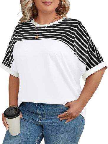 LUYAA Womens Plus Size Tops Short Sleeve Summer T-Shirts Crewneck Loose Casual Tunic Blouse L - 5XL in Kuwait