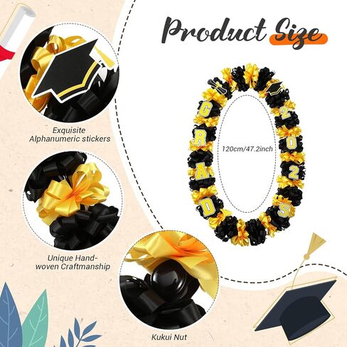 12 PCS التخرج Leis Class of 2025 Grad مصنوعة يدويًا مزدوج الشريط تهانينا لخريج أموال Leis Necklace (الأزرق الأبيض) in Saudi Arabia